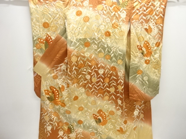 JAPANESE KIMONO / ANTIQUE FURISODE / SILK / EMBROIDERY / WEEPING FLOWER